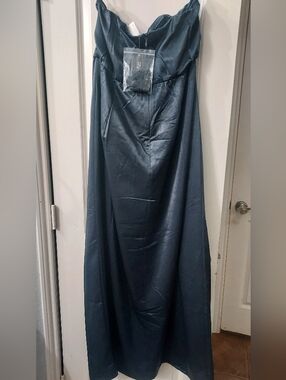 Strapless Navy Blue Satin Evening Gown